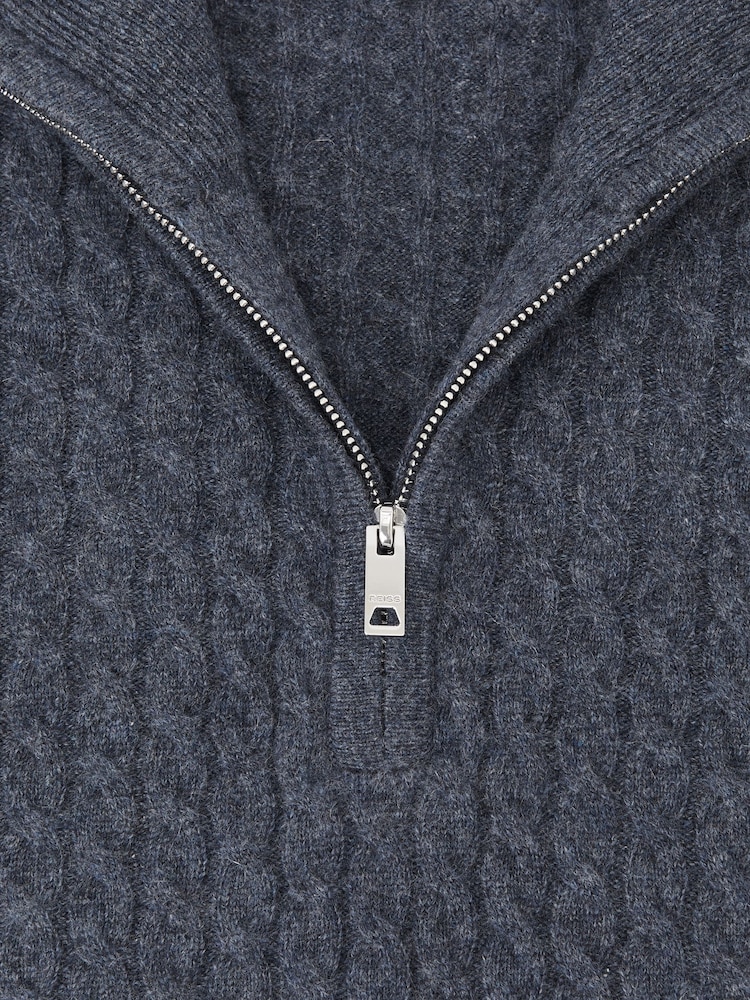 Reiss Denim Blue Richmond Atelier 100% Cashmere Cable Zip Jumper - Image 7 of 7
