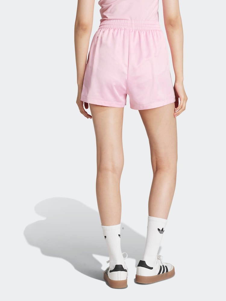 adidas Originals Pink/Green Soccer Summer Satin Pinstripe Classic Shorts - Image 2 of 6