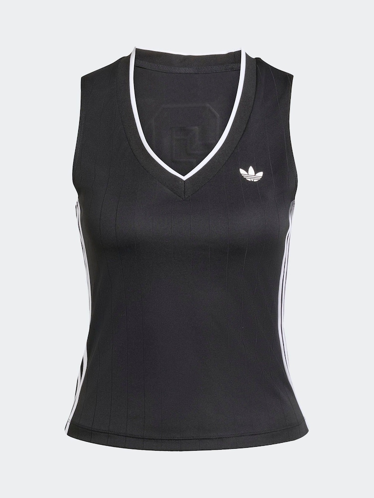 adidas Originals Black Soccer Summer Pinstripe V-Neck Vest - Image 6 of 6