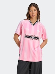 adidas Originals Pink Soccer Summer Football Inspired Stripe T-Shirt - Image 1 of 6