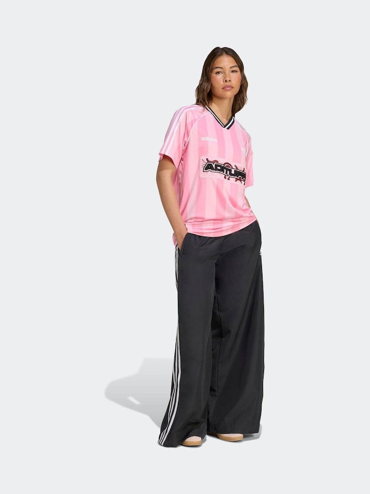 adidas Originals Pink Soccer Summer Football Inspired Stripe T-Shirt - Image 3 of 6