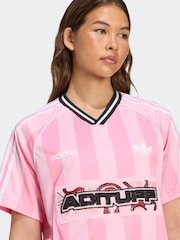 adidas Originals Pink Soccer Summer Football Inspired Stripe T-Shirt - Image 4 of 6