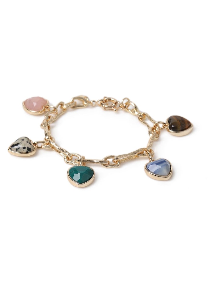Aela Gold Tone Natural Stone Heart Charm Bracelet - Image 3 of 3