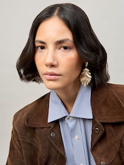 Aela Gold Tone Leaf Drop Earrings - Image 3 of 3