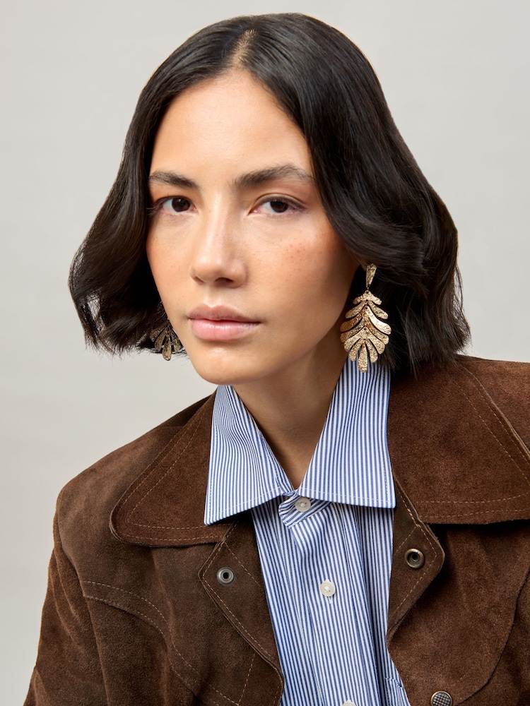 Aela Gold Tone Leaf Drop Earrings - Image 3 of 3