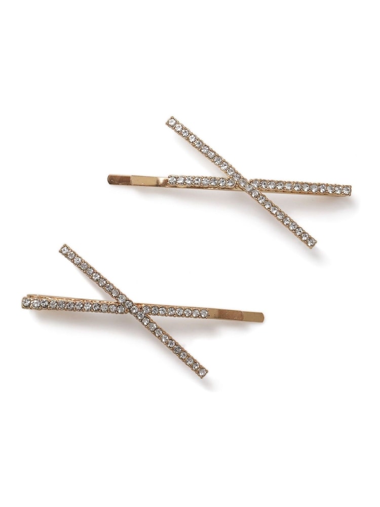 Aela Gold Tone Sparkle Hair Slides - Image 2 of 3