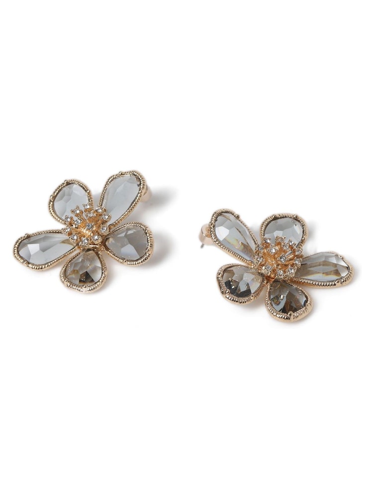 Aela Gold Tone Statement Facet Flower Earrings - Image 2 of 3