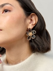 Aela Gold Tone Statement Facet Flower Earrings - Image 3 of 3