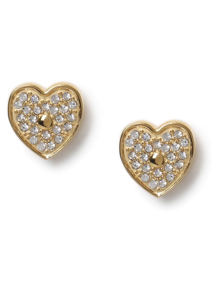 Aela Gold Tone Stainless Steel Pave Heart Stud Earrings - Image 1 of 2 Aela Gold Tone Stainless Steel Pave Heart Stud Earrings - Image 1 of 2