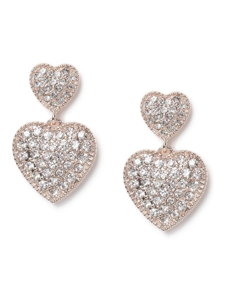 Aela Rose Gold Sparkle Heart Drop Earrings - Image 1 of 2