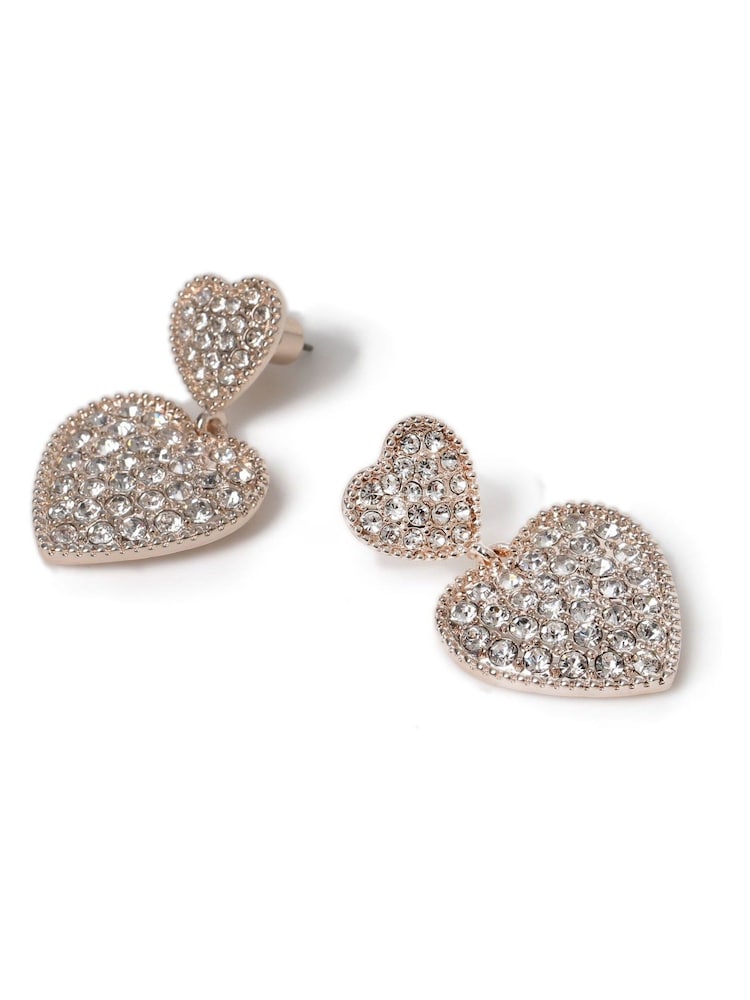 Aela Rose Gold Sparkle Heart Drop Earrings - Image 2 of 2