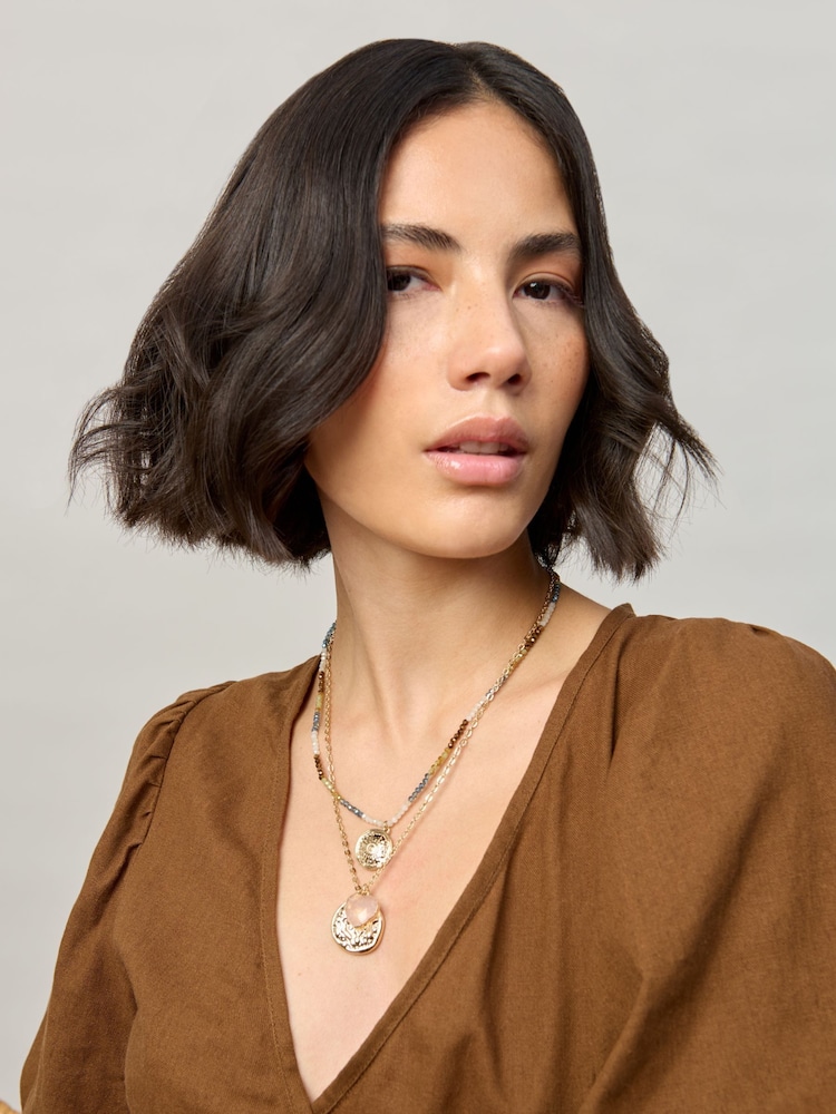Aela Pink Natural Stone Micro Bead Necklace - Image 1 of 3