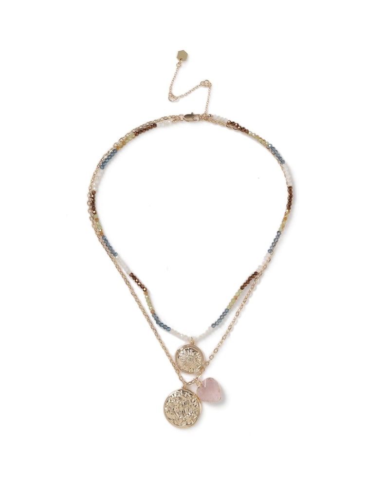 Aela Pink Natural Stone Micro Bead Necklace - Image 2 of 3