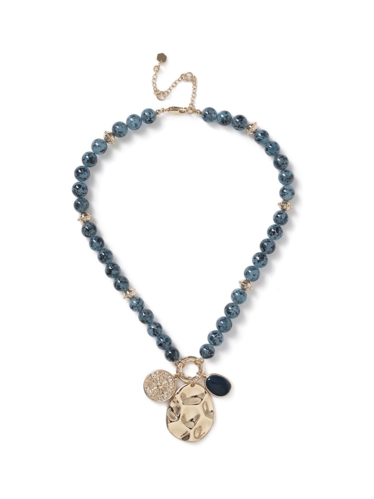 Aela Blue Statement Natural Stone Beaded Pendant Necklace - Image 2 of 3 Aela Blue Statement Natural Stone Beaded Pendant Necklace - Image 2 of 3