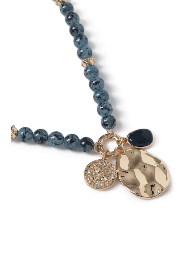 Aela Blue Statement Natural Stone Beaded Pendant Necklace - Image 3 of 3 Aela Blue Statement Natural Stone Beaded Pendant Necklace - Image 3 of 3