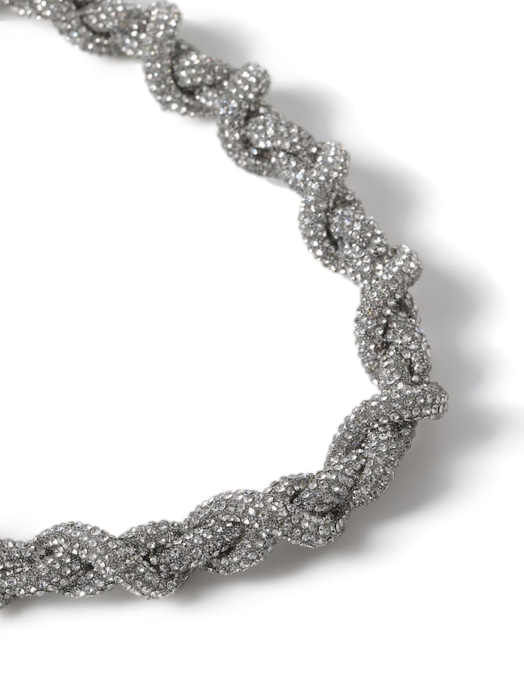 Aela Silver Tone Sparkle Plaited Necklace - Image 2 of 3