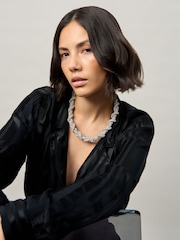Aela Silver Tone Sparkle Plaited Necklace - Image 3 of 3