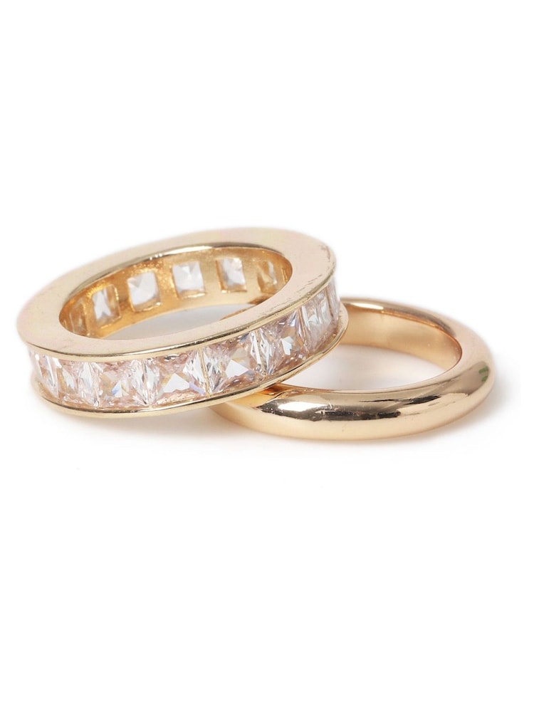 Aela Gold Tone DIamond Simulant Band Ring Pack - Image 1 of 2