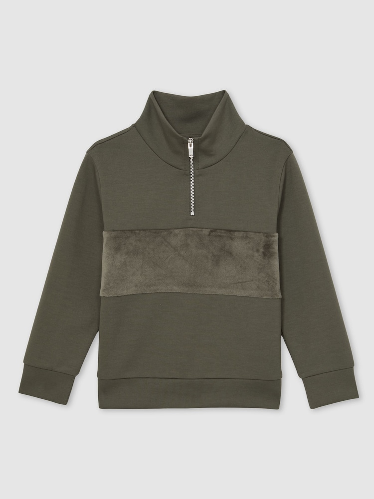 Reiss Selin Interlock Velour Panel Zip Sweatshirt - Bild 1 von 4
