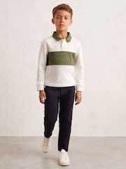 Reiss Forset Green/White Bryce Cotton Logo-Embroidery Rugby Polo Shirt - Image 3 of 4