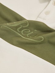 Reiss Forset Green/White Bryce Cotton Logo-Embroidery Rugby Polo Shirt - Image 4 of 4