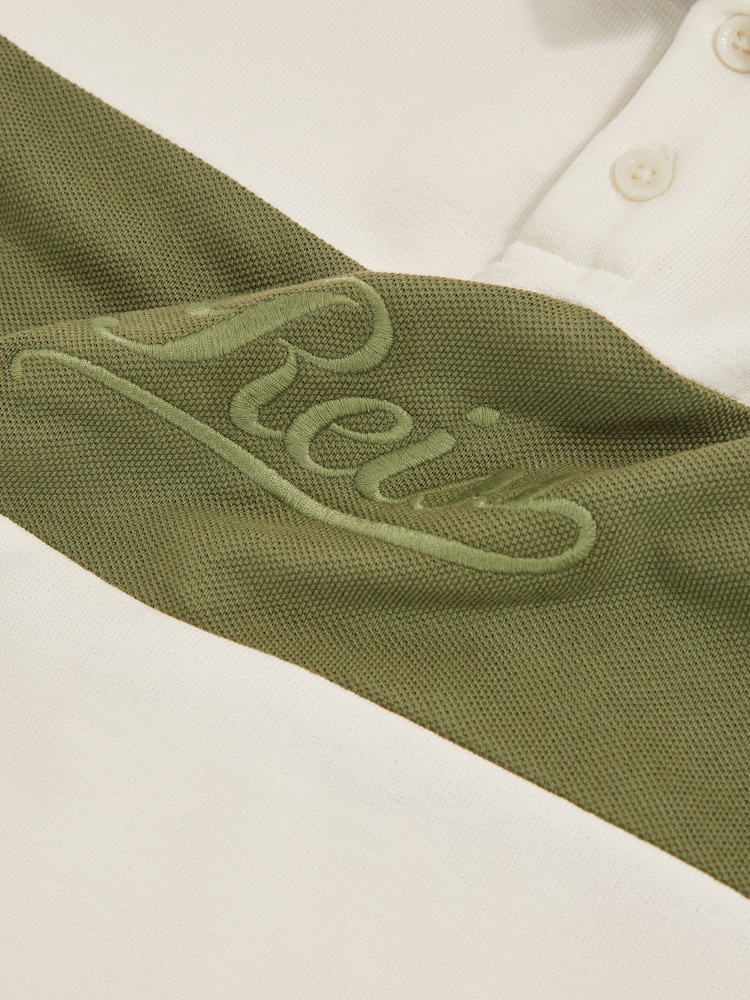 Reiss Forset Green/White Bryce Cotton Logo-Embroidery Rugby Polo Shirt - Image 4 of 4