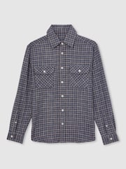 Reiss Indigo Blue Calvert Check Twin-Pocket Jersey Overshirt - Image 2 of 8