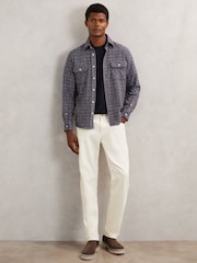 Reiss Indigo Blue Calvert Check Twin-Pocket Jersey Overshirt - Image 3 of 8