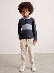 Reiss Airforce Blue/Navy Blue Bryce Cotton Logo-Embroidery Rugby Polo Shirt - Image 3 of 4