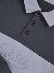 Reiss Airforce Blue/Navy Blue Bryce Cotton Logo-Embroidery Rugby Polo Shirt - Image 4 of 4