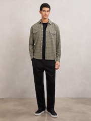 Reiss Grey Calvert Check Twin-Pocket Jersey Overshirt - Image 3 of 6