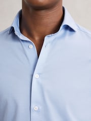 Reiss Soft Blue Nate Cotton-Blend Jersey Cutaway-Collar Shirt - Image 3 of 7