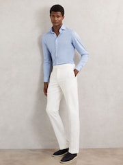 Reiss Soft Blue Nate Cotton-Blend Jersey Cutaway-Collar Shirt - Image 4 of 7