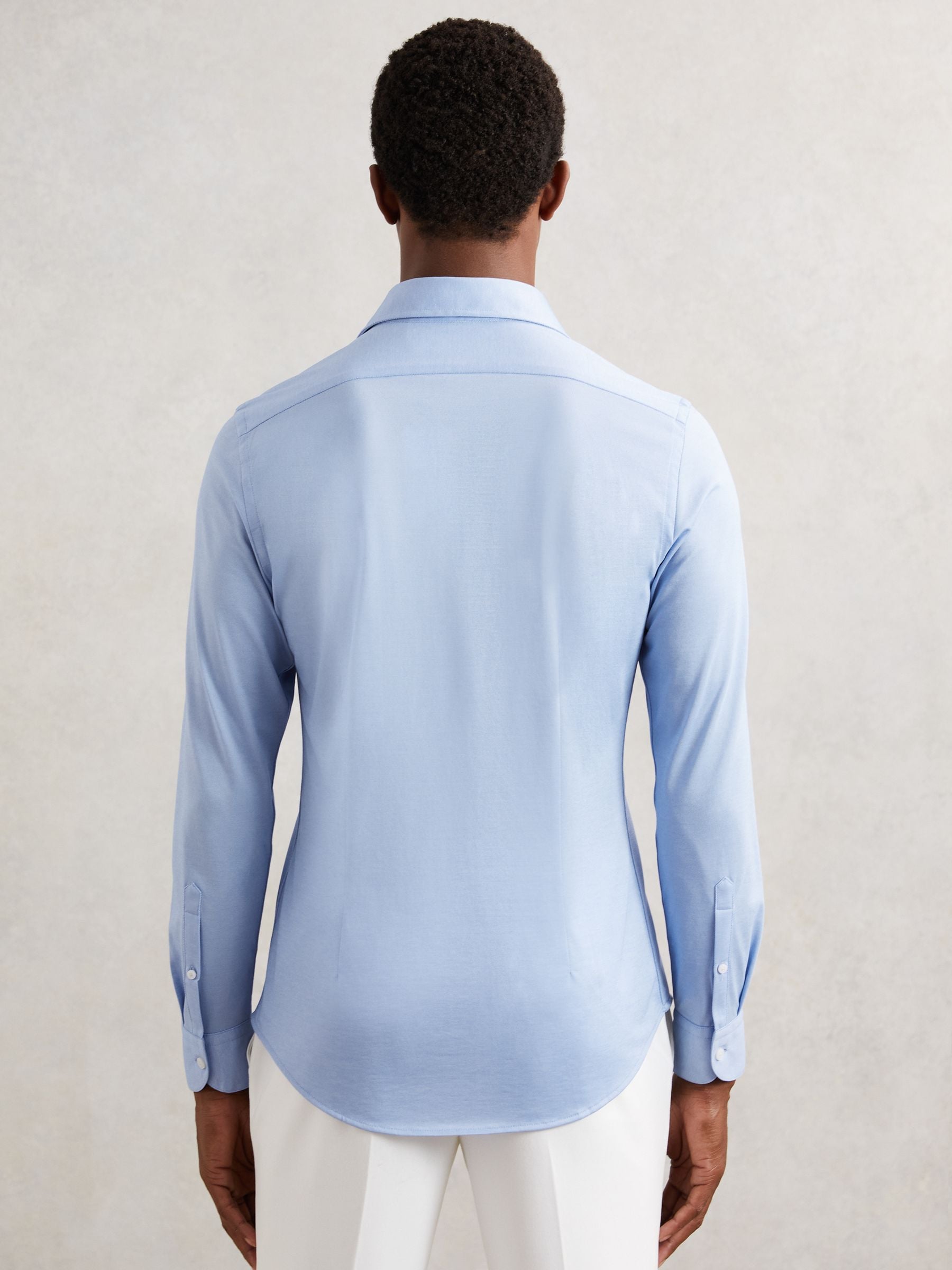 Buy Reiss Soft Blue Nate Cotton-Blend Jersey Cutaway-Collar Shirt