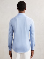 Reiss Soft Blue Nate Cotton-Blend Jersey Cutaway-Collar Shirt - Image 6 of 7