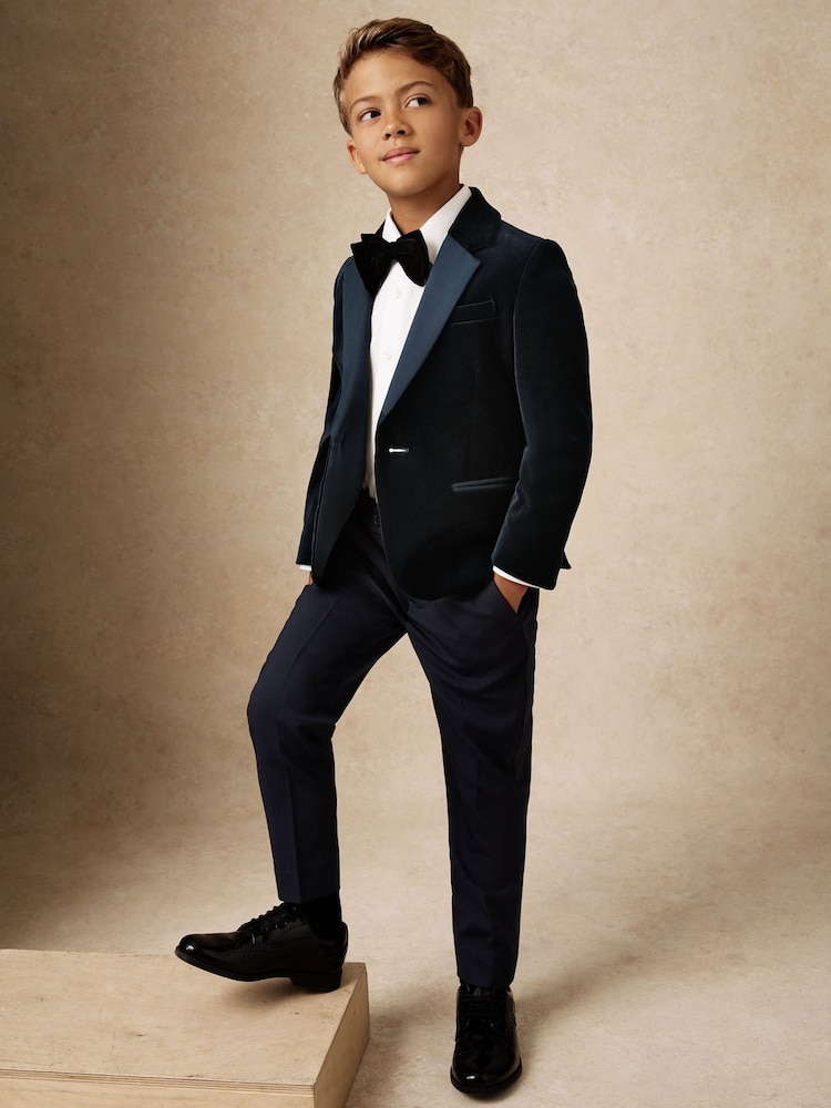 Reiss Navy Ace Single-Breasted Velvet Tuxedo Blazer - Image 1 of 5