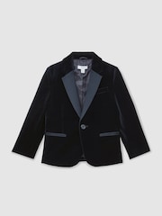 Reiss Navy Ace Single-Breasted Velvet Tuxedo Blazer - Image 2 of 5