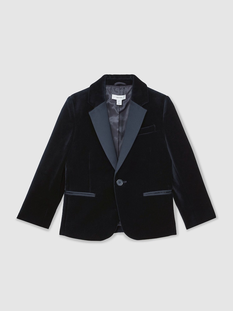 Reiss Navy Ace Single-Breasted Velvet Tuxedo Blazer - Image 2 of 5 Reiss Navy Ace Single-Breasted Velvet Tuxedo Blazer - Image 2 of 5