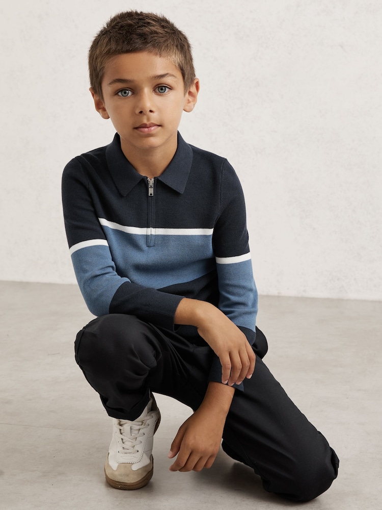 Reiss Navy Blue/Airforce Blue Jason 13-14 yrs Cotton-Blend Colour-Block Polo Shirt - Image 2 of 4 Reiss Navy Blue/Airforce Blue Jason 13-14 yrs Cotton-Blend Colour-Block Polo Shirt - Image 2 of 4