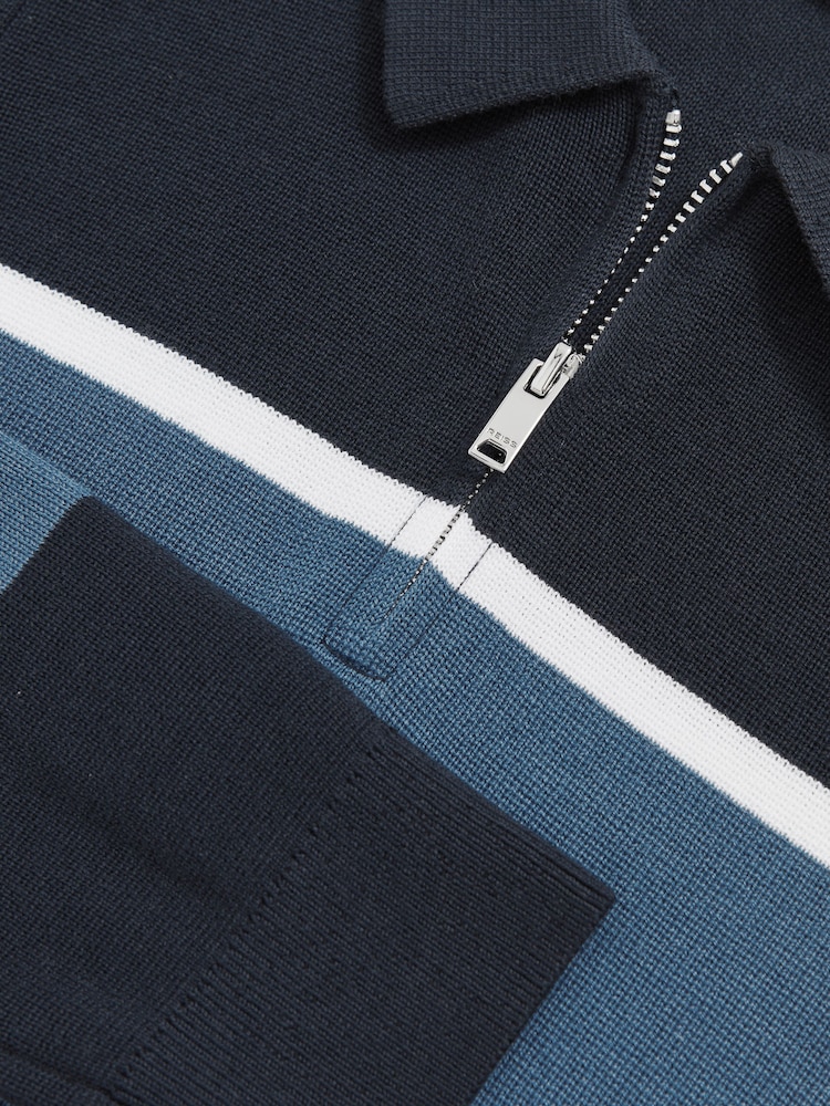 Reiss Navy Blue/Airforce Blue Jason 13-14 yrs Cotton-Blend Colour-Block Polo Shirt - Image 4 of 4 Reiss Navy Blue/Airforce Blue Jason 13-14 yrs Cotton-Blend Colour-Block Polo Shirt - Image 4 of 4