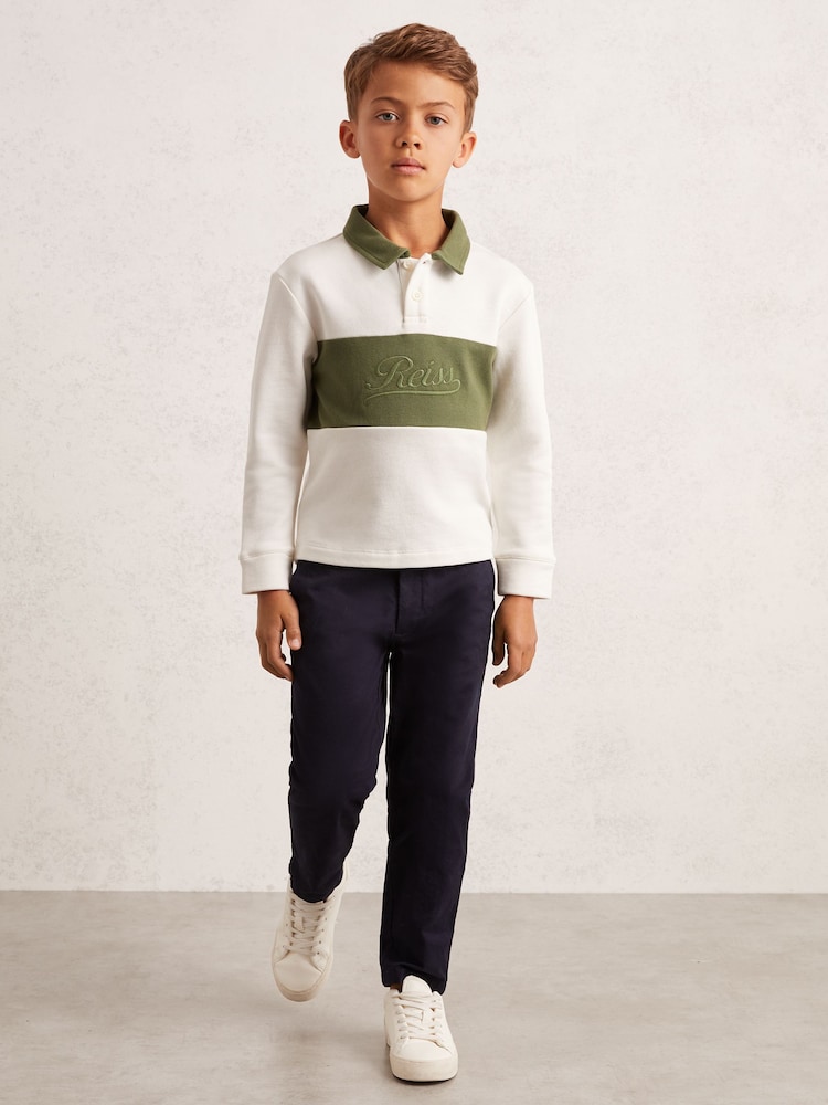 Reiss Forset Green/White Bryce 13-14 yrs Cotton Logo-Embroidery Rugby Polo Shirt - Image 2 of 4