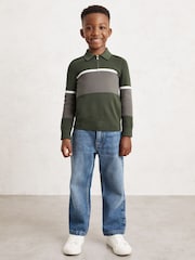 Reiss Green/Grey Jason 3-9 yrs Cotton-Blend Colour-Block Polo Shirt - Image 1 of 4