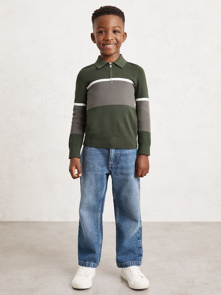 Reiss Green/Grey Jason 3-9 yrs Cotton-Blend Colour-Block Polo Shirt - Image 1 of 4 Reiss Green/Grey Jason 3-9 yrs Cotton-Blend Colour-Block Polo Shirt - Image 1 of 4