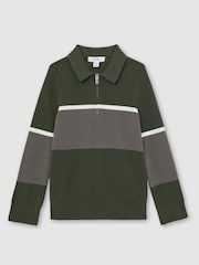 Reiss Green/Grey Jason 3-9 yrs Cotton-Blend Colour-Block Polo Shirt - Image 2 of 4