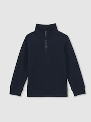 Reiss Navy Alba 13-14 yrs Textured Half-Zip Sweatshirt with Cotton - Image 1 of 4