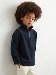 Reiss Navy Alba 13-14 yrs Textured Half-Zip Sweatshirt with Cotton - Image 2 of 4