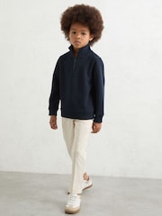 Reiss Navy Alba 13-14 yrs Textured Half-Zip Sweatshirt with Cotton - Image 3 of 4