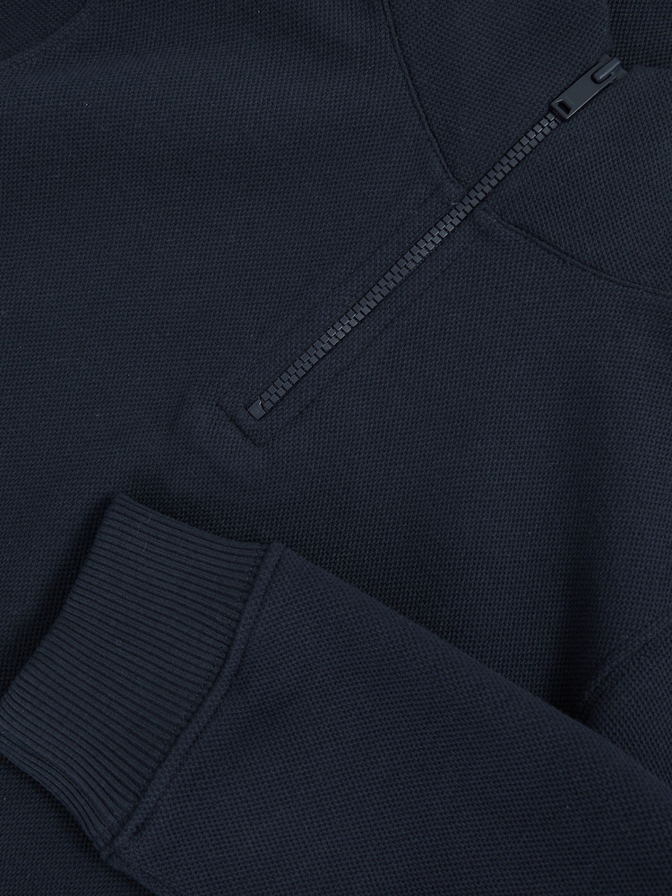 Reiss Navy Alba 13-14 yrs Textured Half-Zip Sweatshirt with Cotton - Image 4 of 4