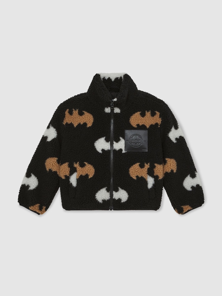 Reiss Black Gotham City 9-13 yrs Batman | Reiss Fleece Zip Jacket - Image 2 of 5 Reiss Black Gotham City 9-13 yrs Batman | Reiss Fleece Zip Jacket - Image 2 of 5