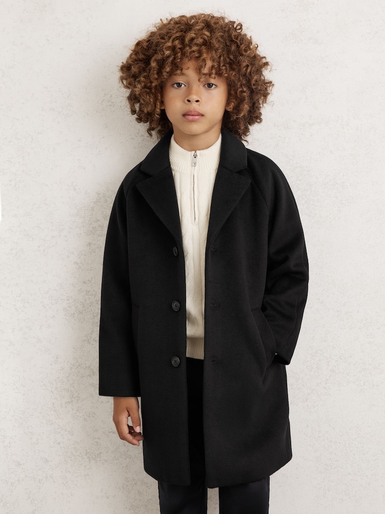 Reiss Black Wallace 13-14 yrs Wool-Blend Raglan-Sleeve Overcoat - Image 2 of 4 Reiss Black Wallace 13-14 yrs Wool-Blend Raglan-Sleeve Overcoat - Image 2 of 4